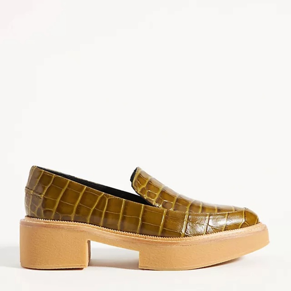 Freda Salvador Crocodile-Embossed Loafers in Olive and Tan
